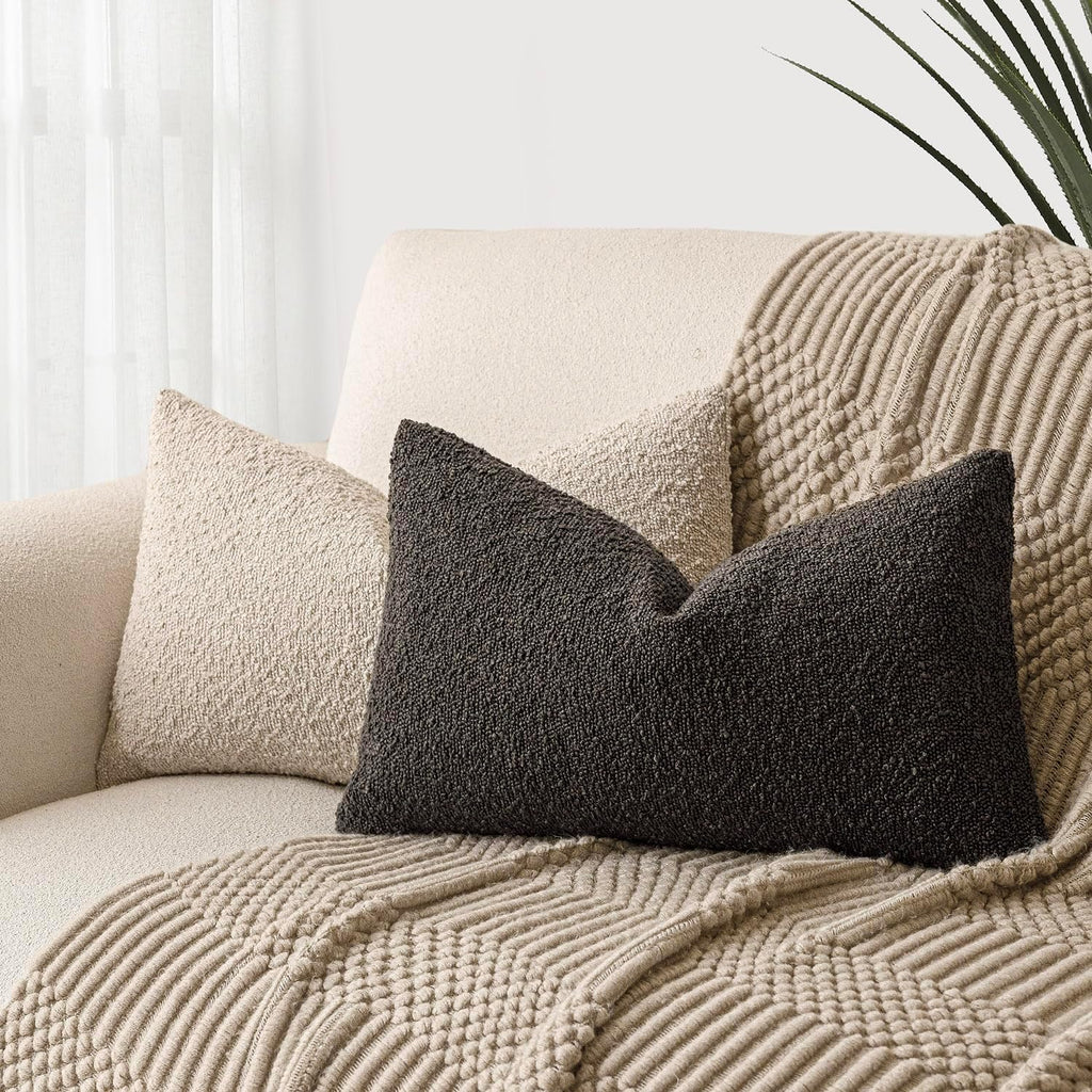 Foindtower Textured Boucle Throw Pillow Covers Accent Solid Lumbar Pillow Cases Cozy Soft Decorative Couch Cushion Case for Chair Sofa…