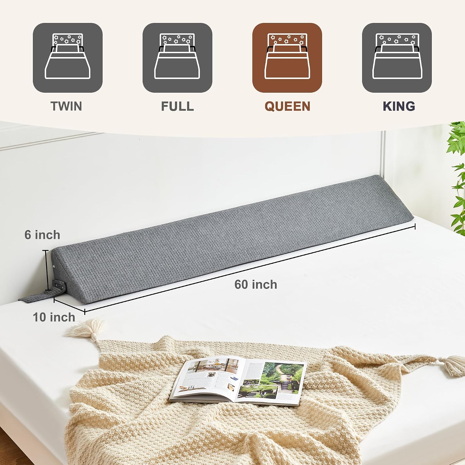 IFNOW Queen Size(60"x6"x10") Bed Wedge Pillow for Headboard, Mattress Gap Filler(0-8"), Bed Wedge for Gap Between Your Headboard and…