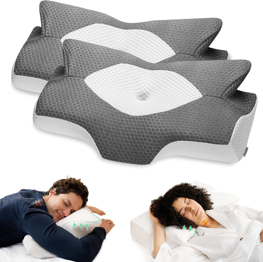Elviros Cervical Memory Foam Pillow, 2 Pack Pillows for Neck and Shoulder Pain, Ergonomic Orthopedic Sleeping Neck Support Pillow for Side…