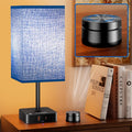 Bedside Lamp & Desk Lamp with Remote, Touch Control, USB-C/A Ports + Outlets | Blue Fabric Shade Nightstand Table Lamp for Bedroom…