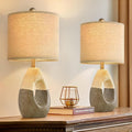 OYEARS 19” Boho Table Lamps Bedroom Living Room Set 2, Suitable for Small Space, Small Farmhouse RattanTable Lamp Rustic Egg Design Resin…