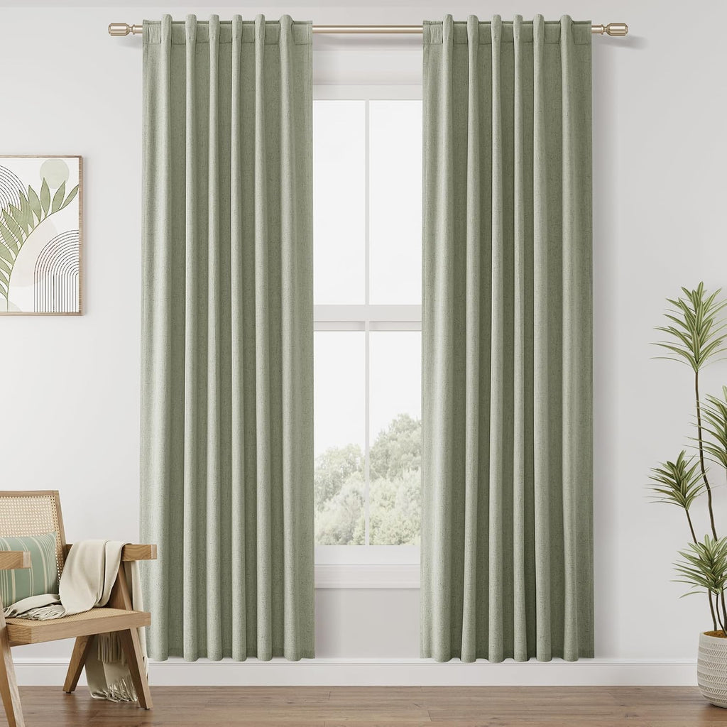 Guken 100% Blackout Linen Curtains 42 Inch Wide by 96 Inch 2 Panels Set for Living Room Bedroom Back Tab Thermal Insulated Black Out Linen…