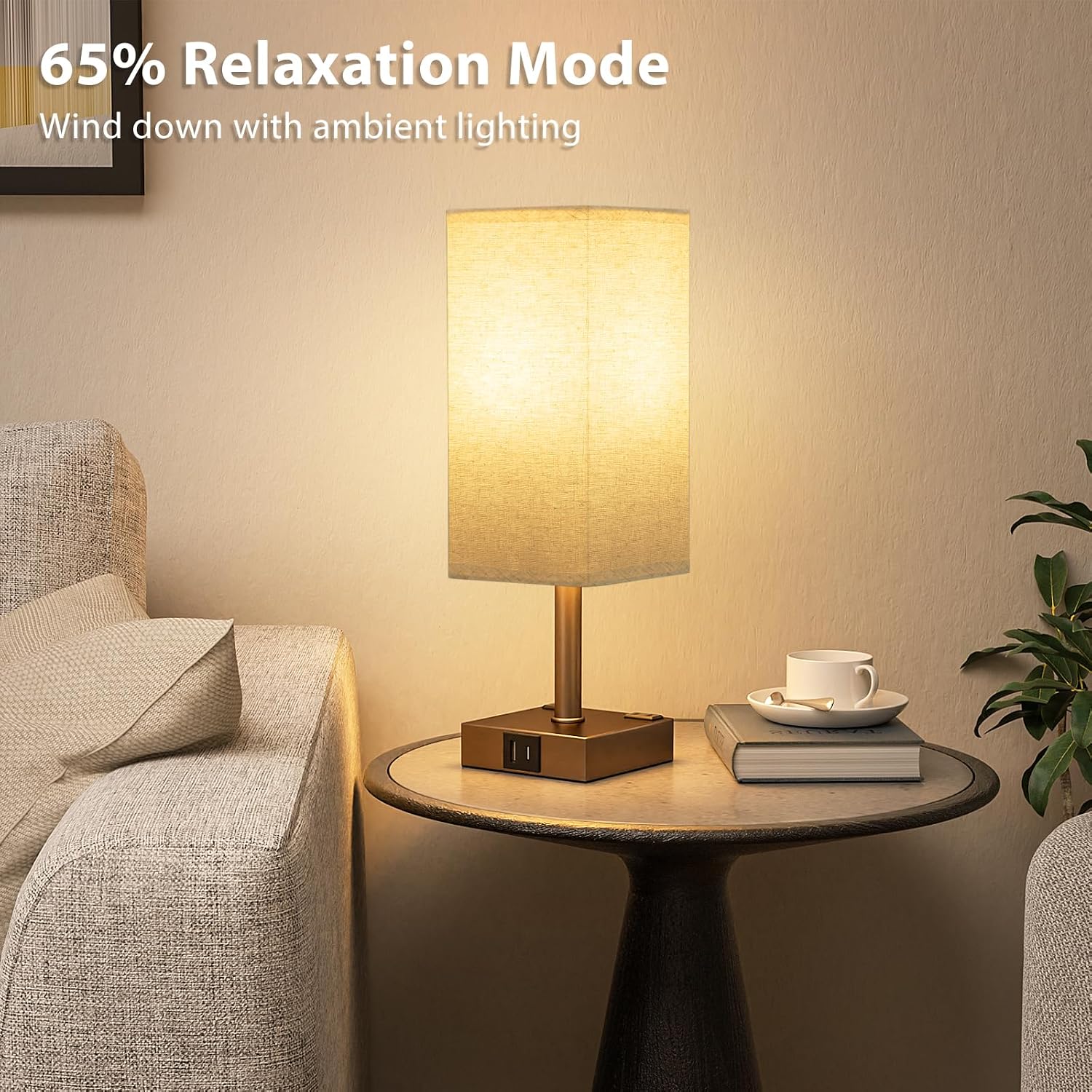 aooshine Brown Base Touch Lamps Set of 2 - Nightstand Lamp with USB-C + A Charge Ports & AC Outlets, 3-Way Dimmable Bedside Lamp, Small…