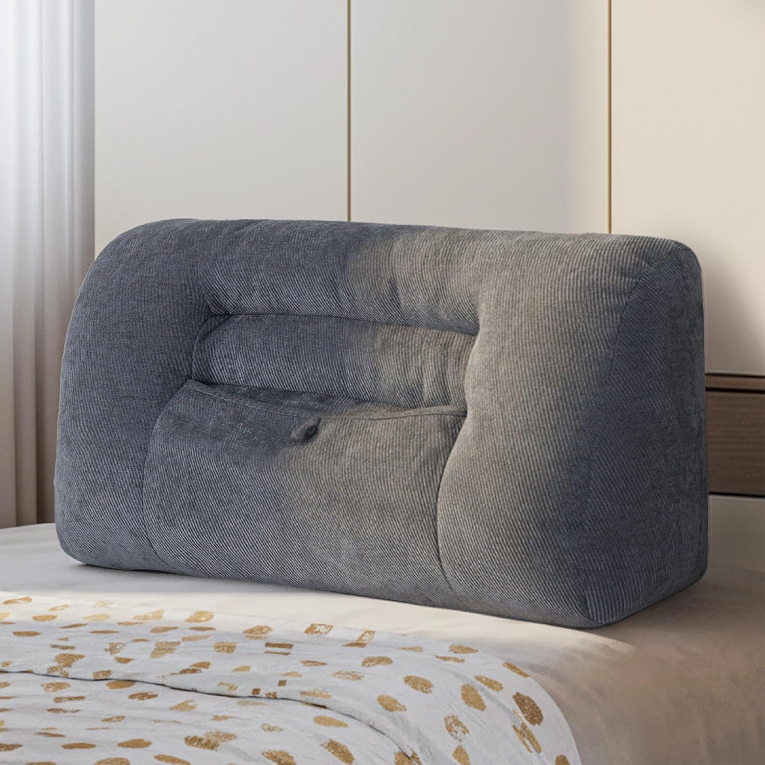 Reading Pillow for Couch, Bed Rest Back Pillow with Front Pocket, Comfortable Back Pillows for Sitting in Bed, Daybed, Tatami, Living Room