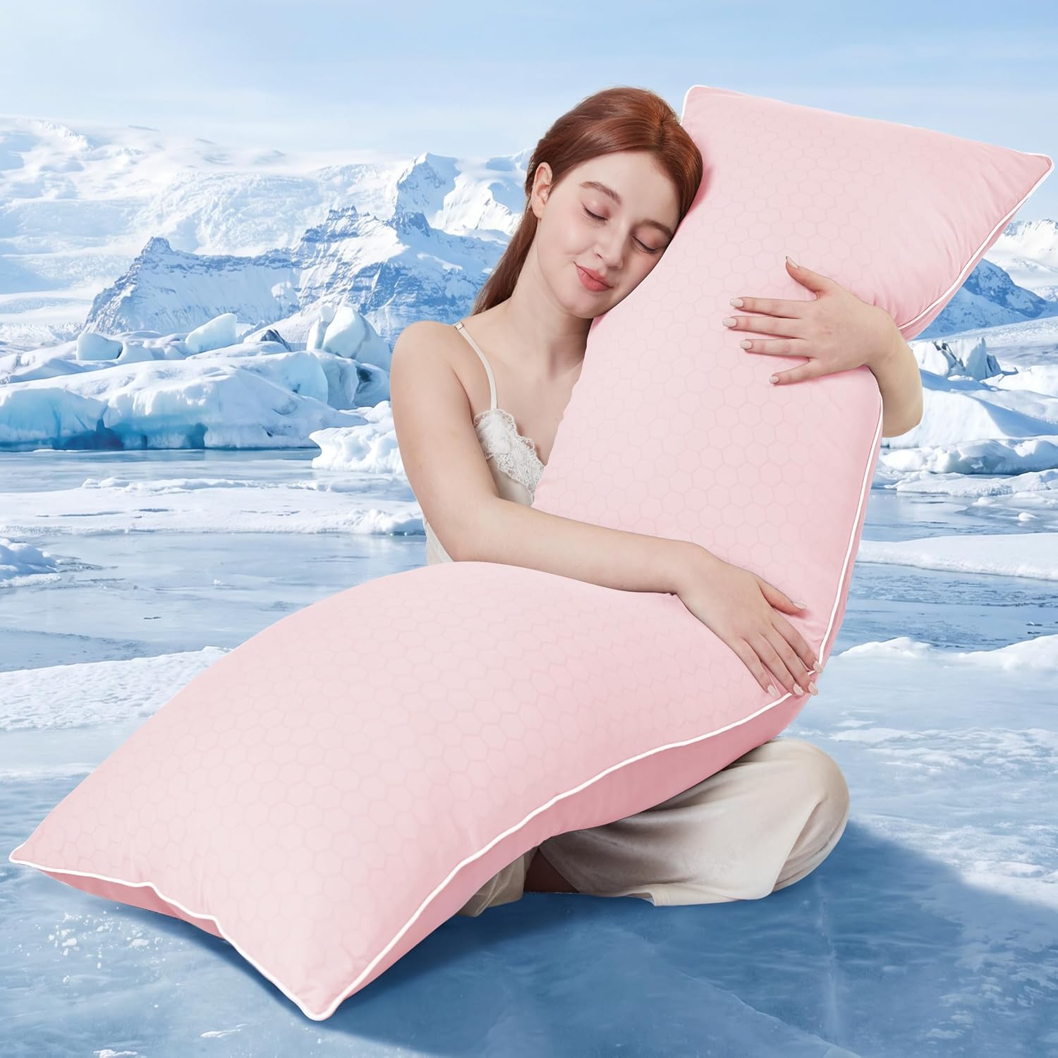 YZ HOME Cooling Body Pillow for Adults, Cold Touch Fabric, Blue Shredded Memory Foam, Support for Side Back Stomach Sleepers, Removable…
