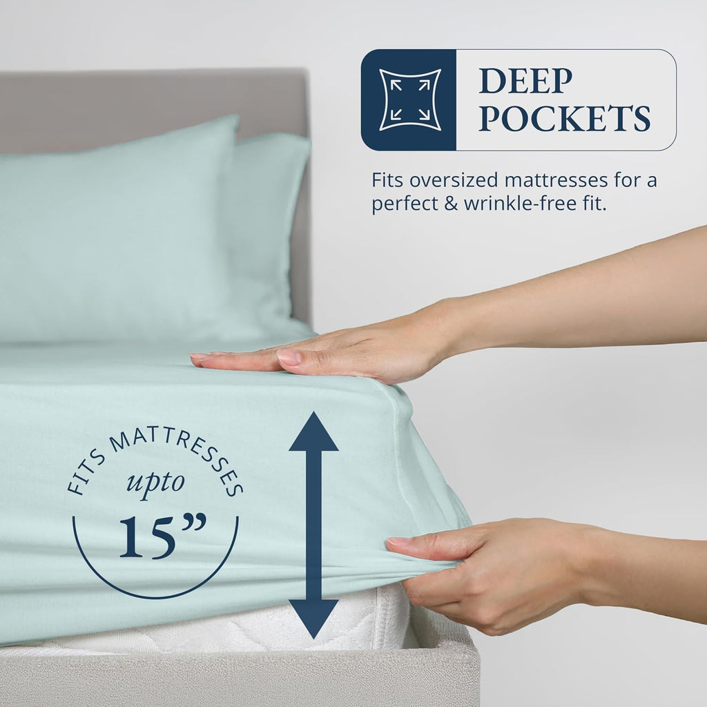LANE LINEN King Fitted Sheet, 100% Organic Cotton, 3-Piece Set (1 Fitted Sheet,2 Pillowcases), Percale Weave, Ultra Soft, Breathable, Fits…