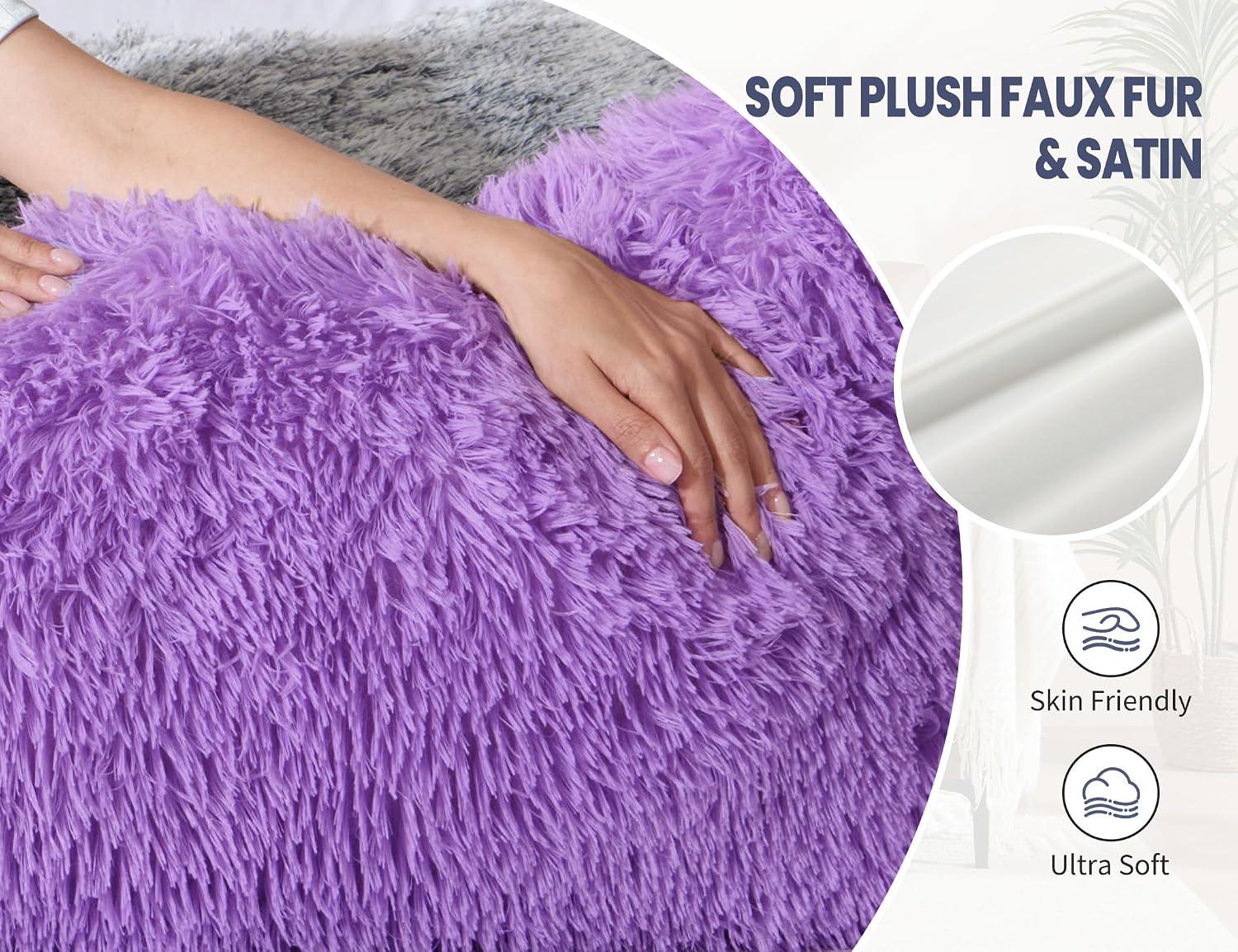 Wsofrlac Fluffy Silk Full Body Pillow for Adults 20x54 Satin Body Pillow Cover Pillowcase with Memory Foam for bed Purple Pregnancy Cuddle…