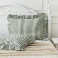 Qilunn 2 Pack Sage Green White Plaid Ruffle Pillow Shams Standard Size 20x26 inches, 100% Cotton Gingham Checkered Farmhouse Pillowcases fo…