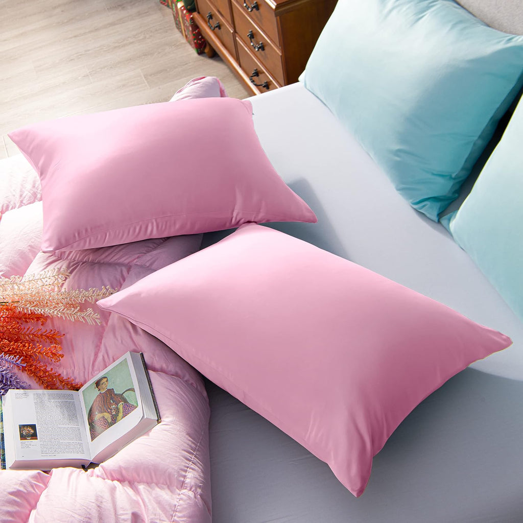 Ntbay Zippered Satin Pillow Cases for Hair and Skin, Luxury King Hidden Zipper Pillowcases Set of 2, 20x36 Inches, Light Pink 36 Inches Pink
