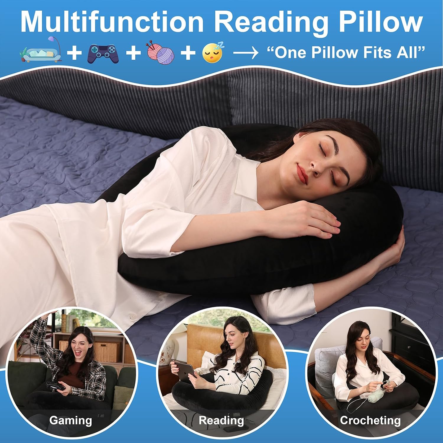 Ergonomic U-Shape Gaming & Lap Pillow - Crochet Pillow & Reading Support Pillow with Arm Relief, Comfort for Gamers, Crafters & Book…