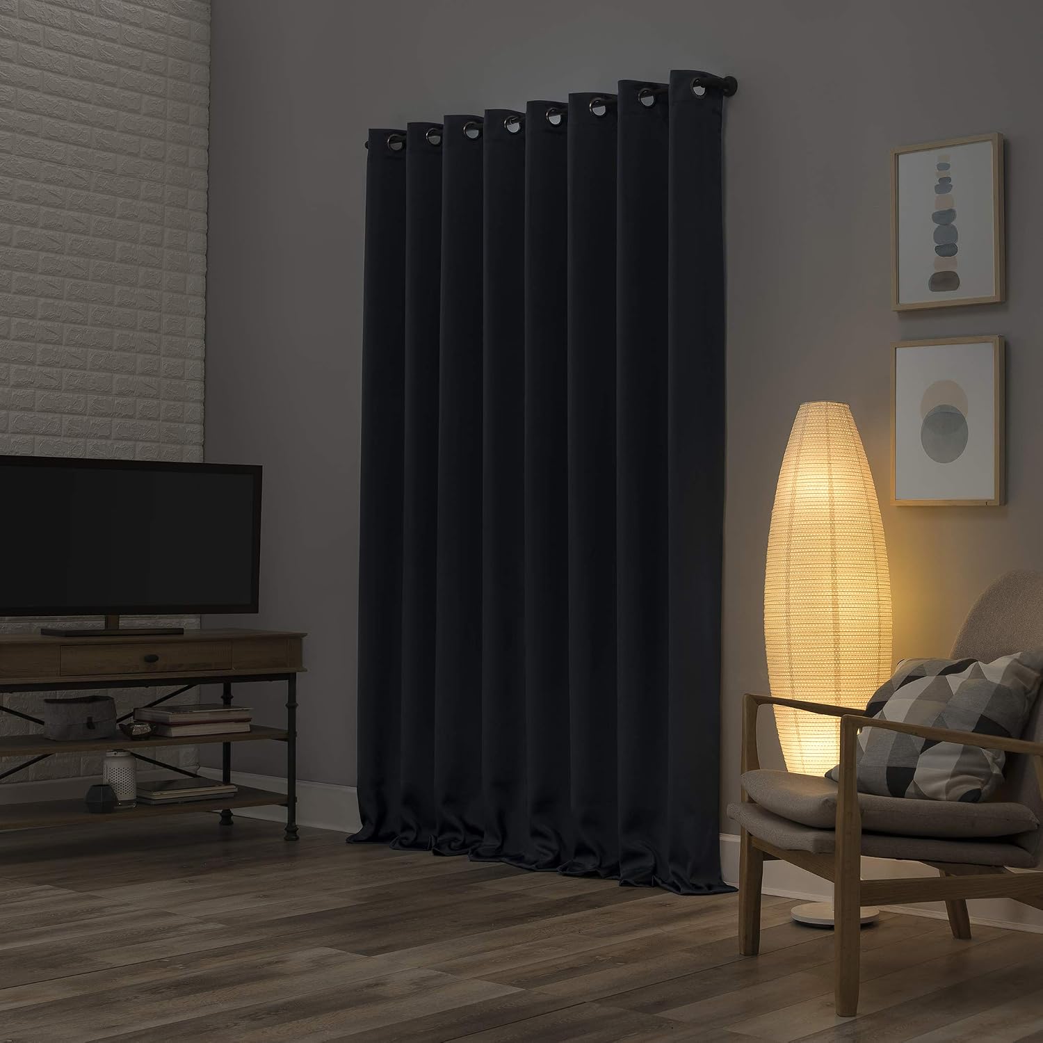 Sun Zero Nordic 2-pack Theater Grade Extreme 100% Blackout Grommet Curtain Panel Pair, 52" x 84", Navy Blue