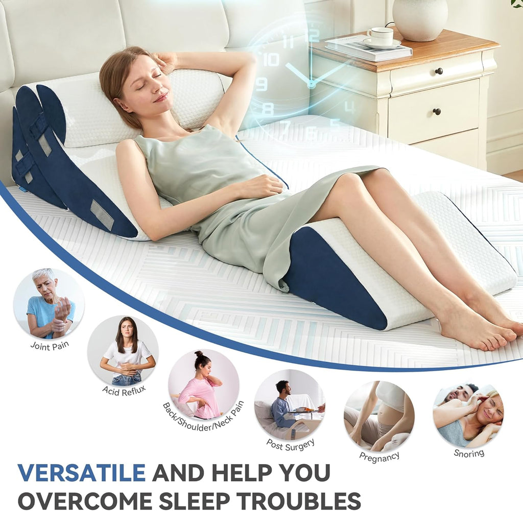 Bdeus 4PCS Bed Wedge Pillow Post Surgery, Orthopedic Sleeping Wedge Pillow Set for Back, Neck and Leg, Acid Reflux, GERD, Memory Foam Supp…