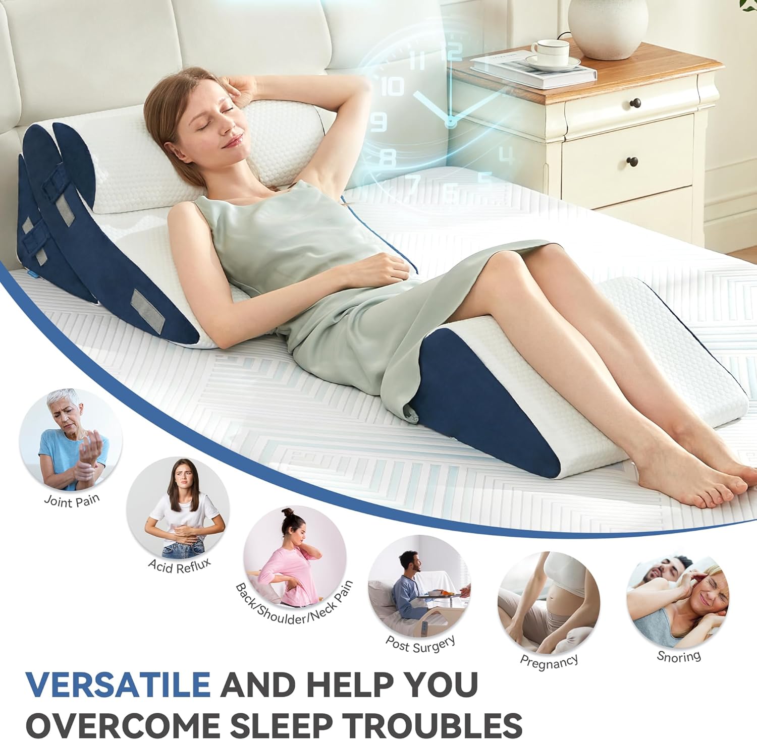 Bdeus 4PCS Bed Wedge Pillow Post Surgery, Orthopedic Sleeping Wedge Pillow Set for Back, Neck and Leg, Acid Reflux, GERD, Memory Foam Supp…