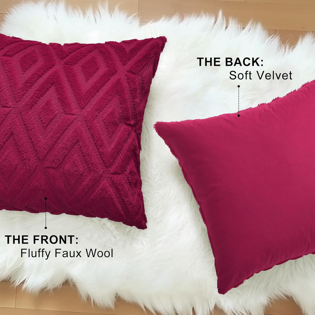 decorUhome Summer Couch Euro Sham Throw Pillow Covers 24x24 Set of 2, Decorative Soft Plush Faux Fur Wool Accent Pillow Covers for Modern F…