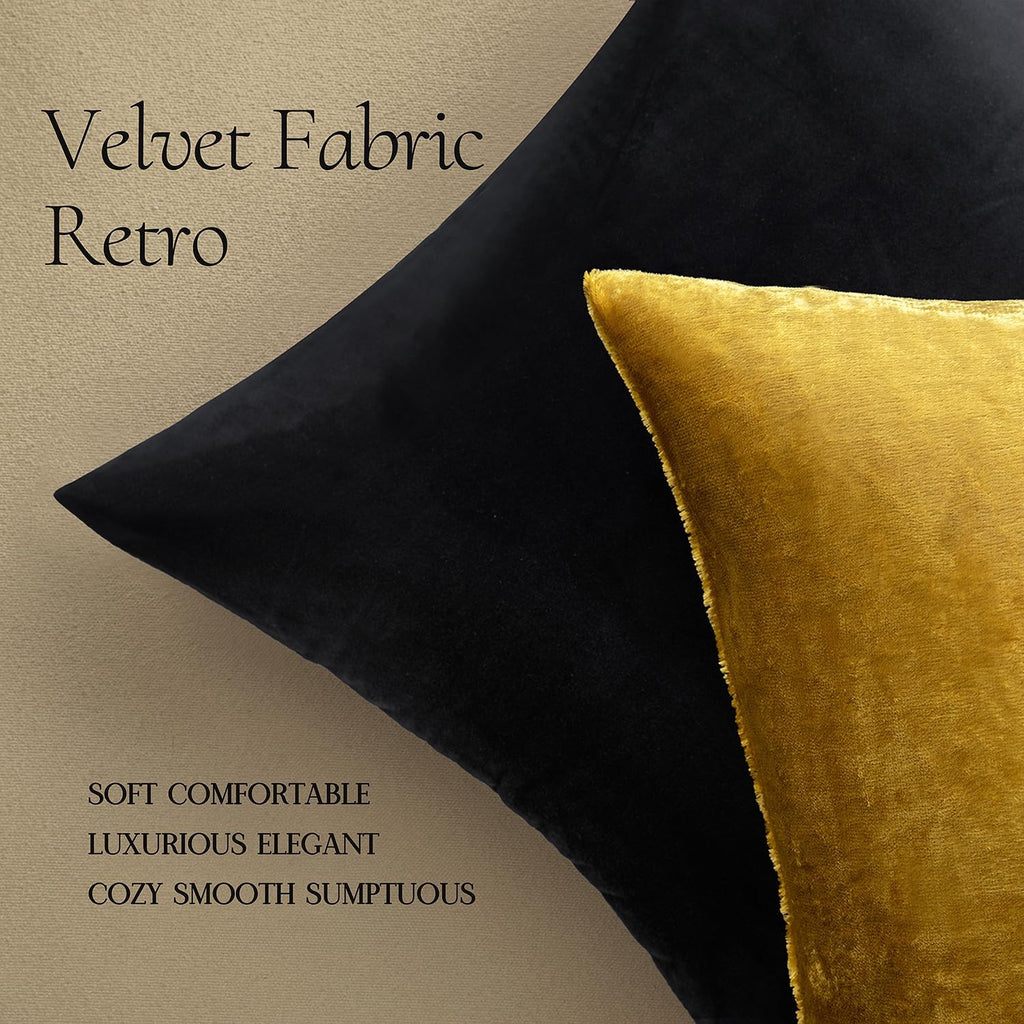 Miulee 24x24 Inch Euro Sham Velvet Pillow Covers, Set of 2 Large Square Decorative Pillows -Golden Super Soft for King Bed, Sofa, Couch, Ac…