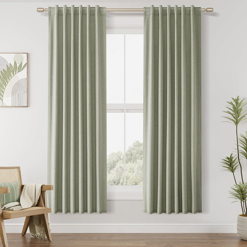Guken 100% Blackout Linen Curtains 42 Inch Wide by 72 Inch 2 Panels Set for Living Room Bedroom Back Tab Thermal Insulated Black Out Linen…