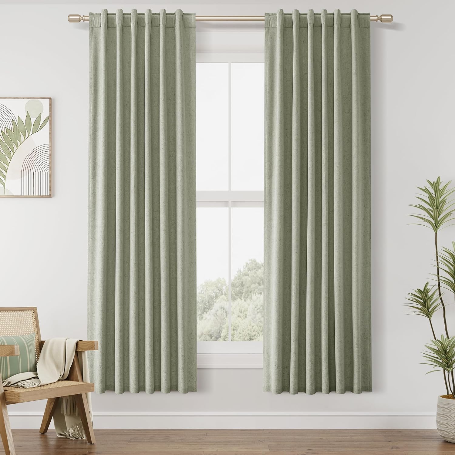 Guken 100% Blackout Linen Curtains 42 Inch Wide by 72 Inch 2 Panels Set for Living Room Bedroom Back Tab Thermal Insulated Black Out Linen…