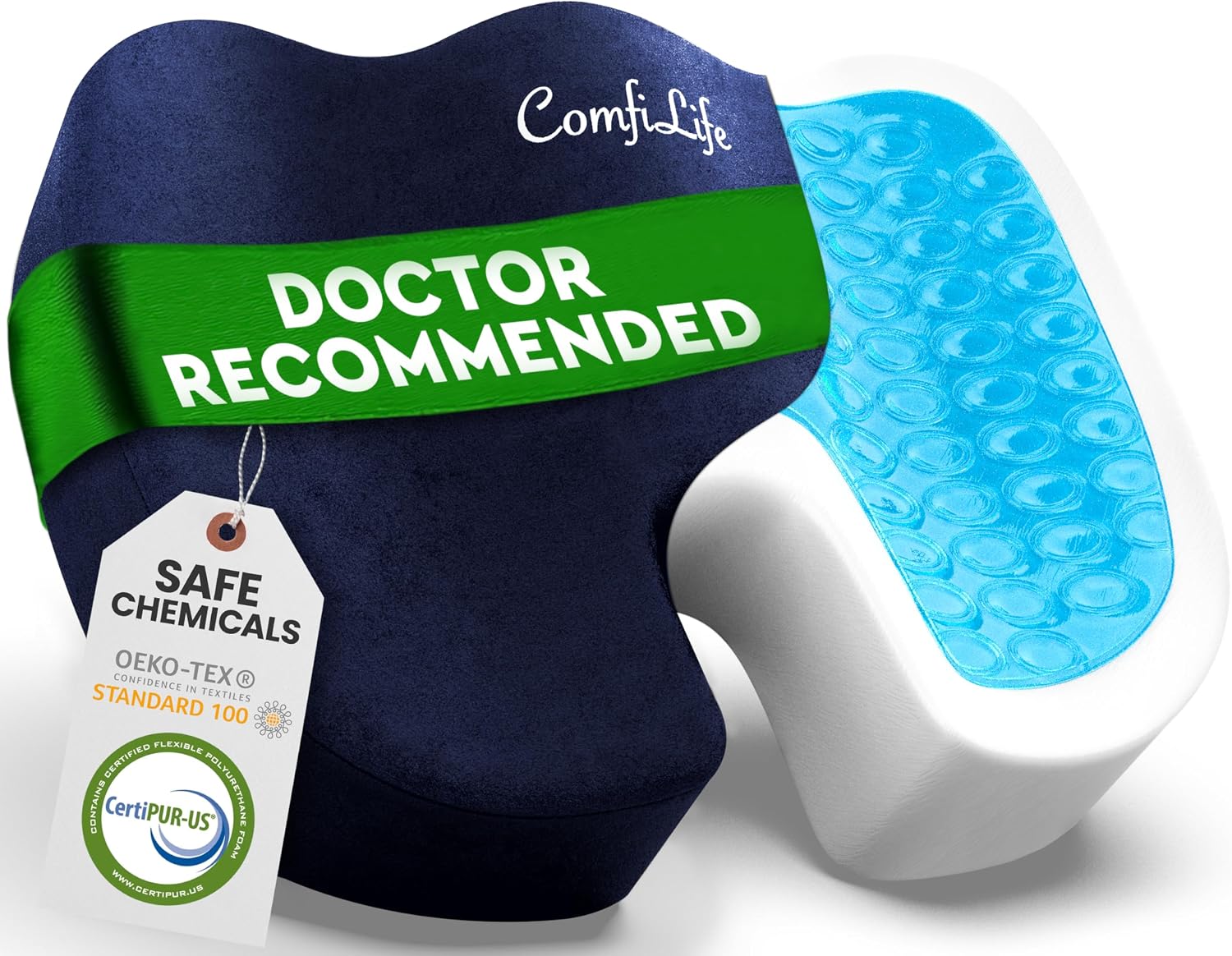 ComfiLife Gel Enhanced Seat Cushion – Office Chair Cushion – Non-Slip Gel & Memory Foam Coccyx Cushion for Tailbone Pain - Desk Chair Car S…