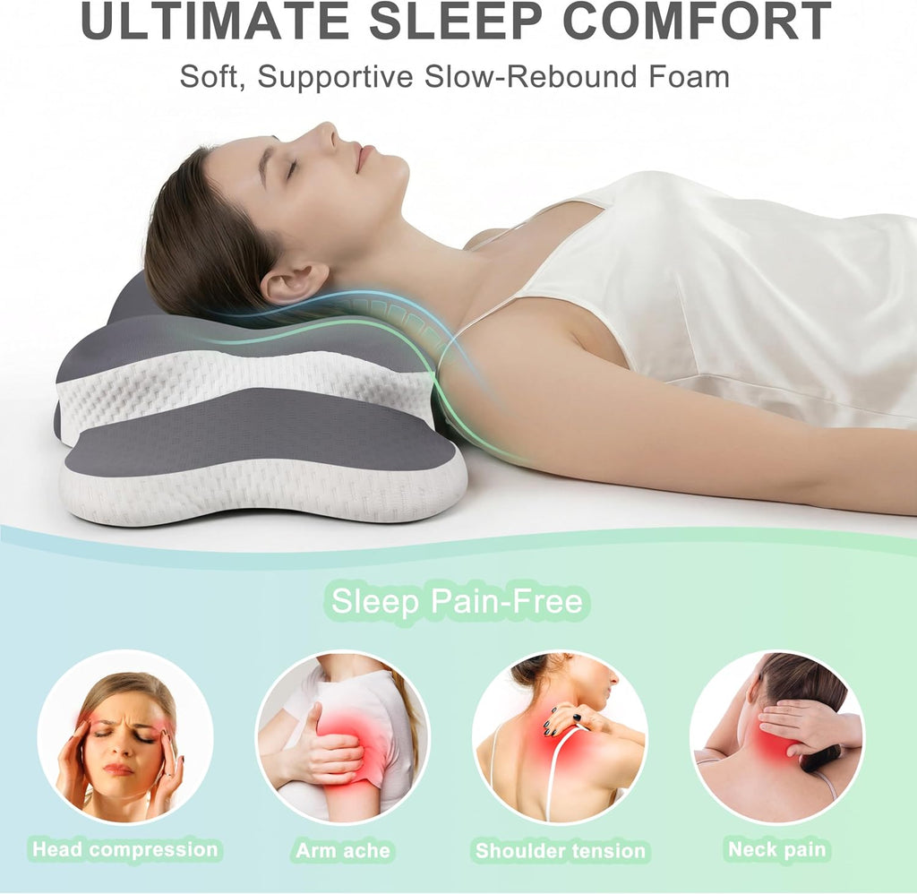 Esup Ergonomic Cervical Neck Pillow for, Adjustable Height Contour Memory Foam Orthopedic Bed Pillow for Sleeping, Ideal for Side, Back, a…
