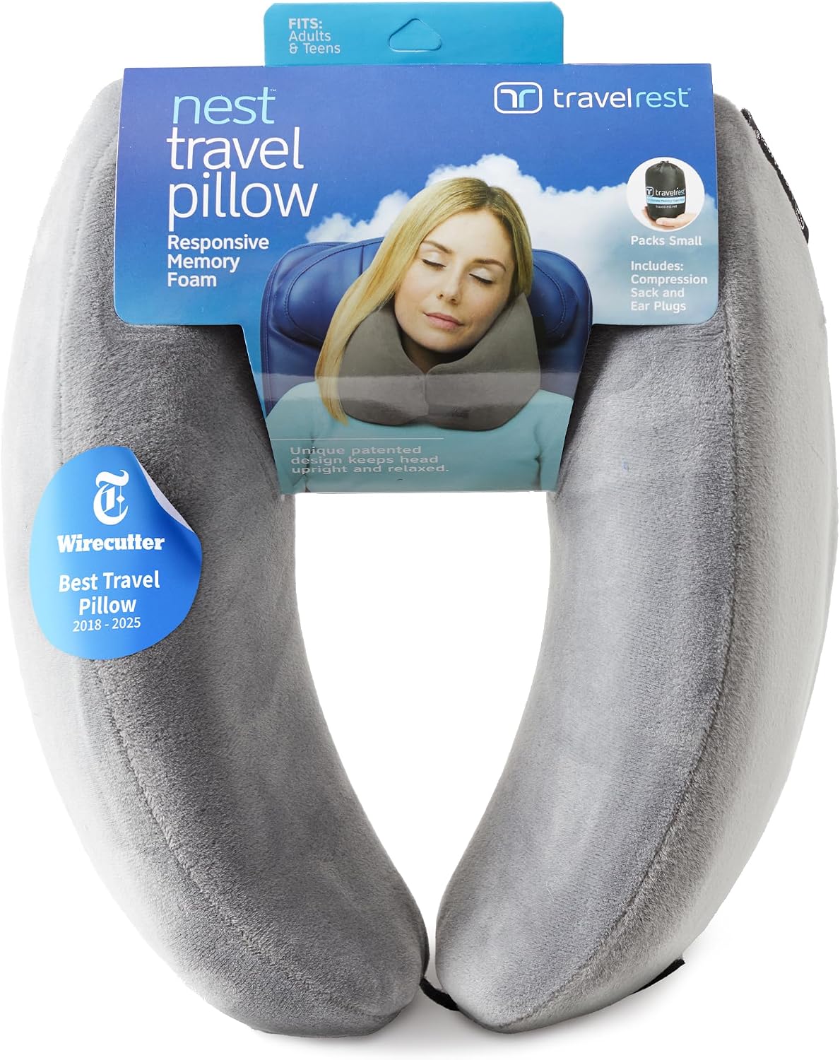 TRAVELREST Sleep Neck Pillow Travel - Travel Essentials, Memory Foam, Neck Support Pillow for Long Flight, Plane Sleeping Accessories…