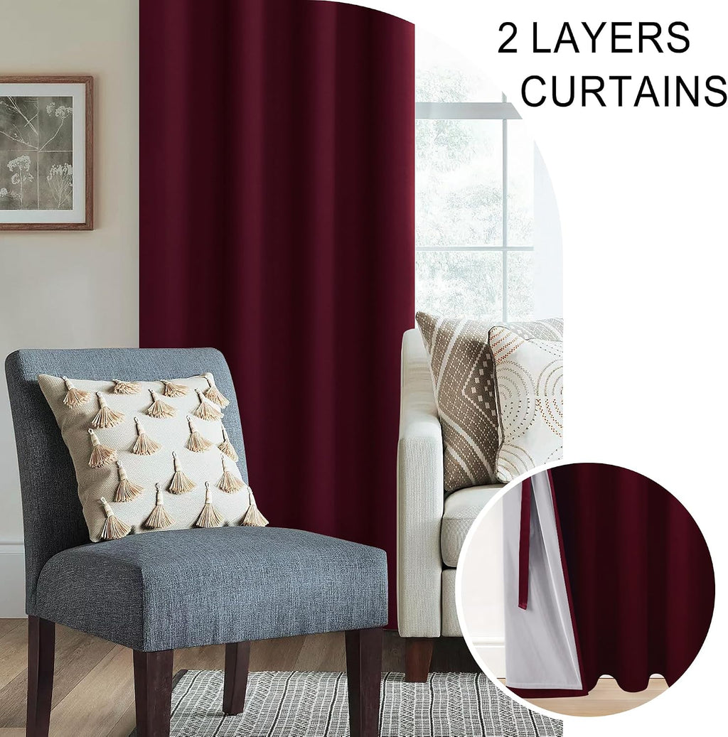 Xwzo 100% Blackout Curtains with Tiebacks- 2 Thick Layers Completely Shaded Window Treatment Thermal Insulated Lined Drapes with Grommets f…