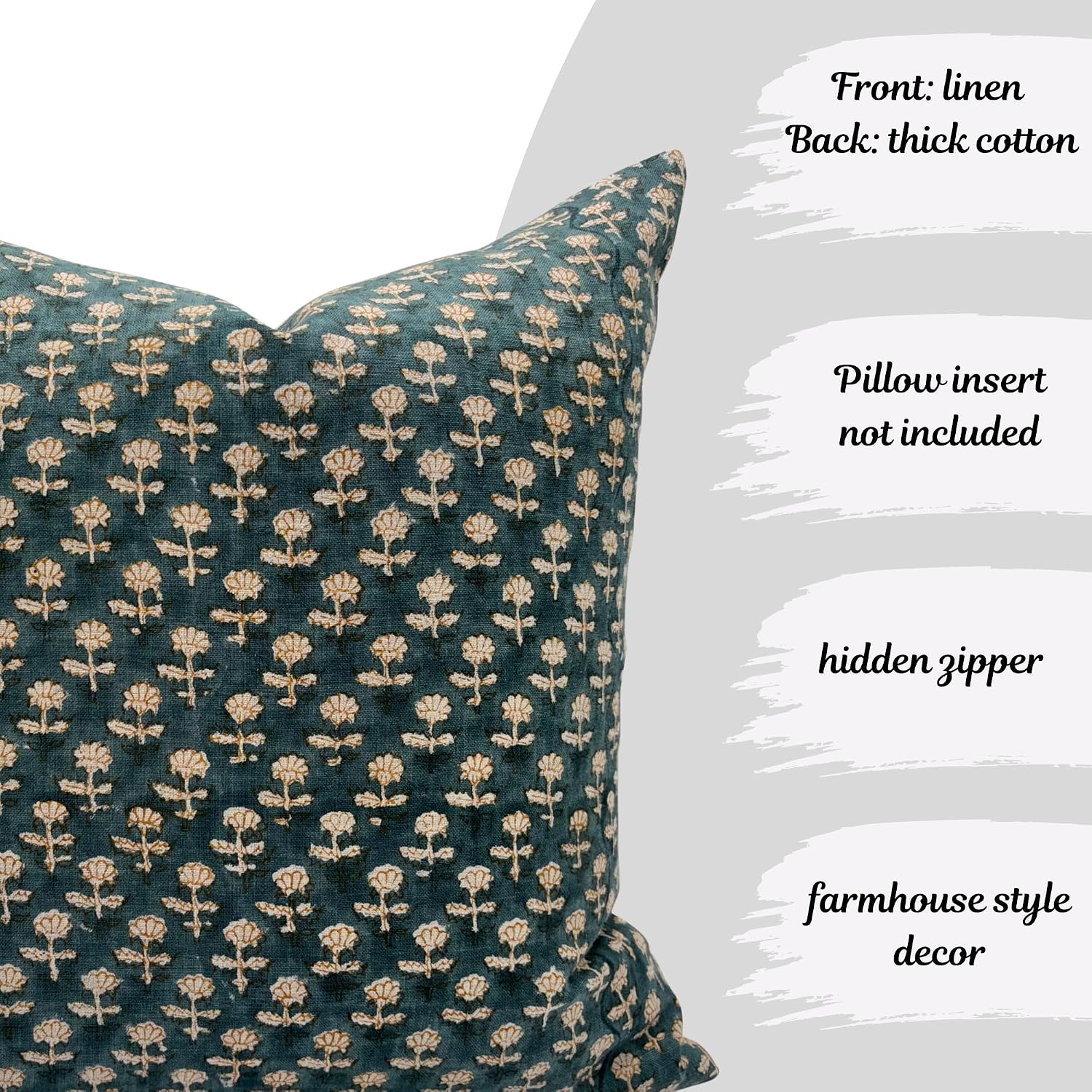 LineandLoop Linen Blue Throw Pillow Covers 20x20 inch Floral Pillows Spring Decorative Pillow Covers for Living Room, Bedroom 2 inches cott…