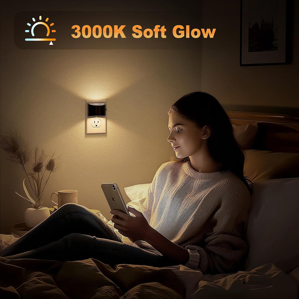 JandCase Night Light, Automatic Night Lights Plug into Wall, 4 Pack Dusk to Dawn Sensor Nightlight, 3000K Soft White Brightness Adjustable…