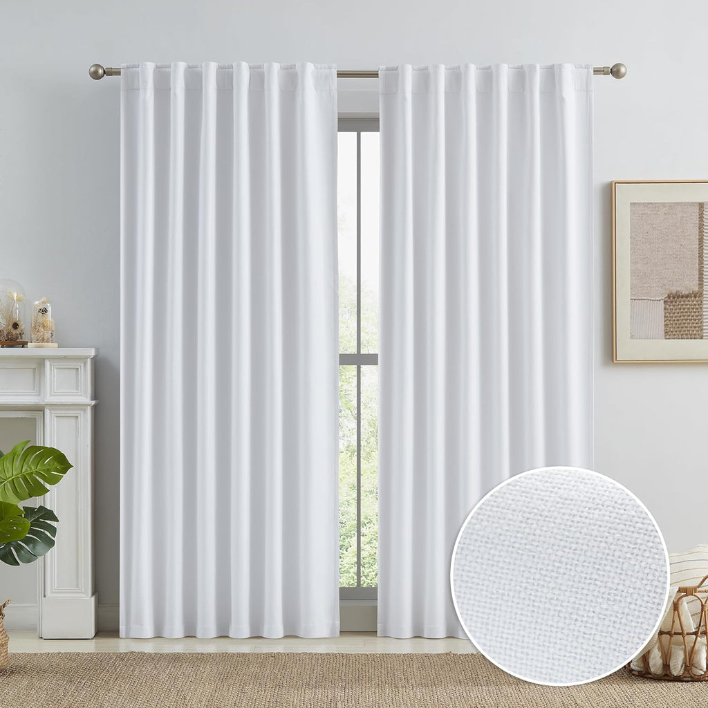 Keqiaosuocai White Total Shade Blackout Curtains/Draperies 96 Inch Long, Full Shading Curtain with Grey Backing for Windows, Thermal Insula…