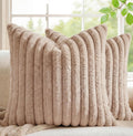 MEGAYES Pack of 2 Throw Pillow Covers 20x20 Decorative Solid Plush Faux Fur with Soft Velvet Back, Square Striped Cushion Cases Mode…