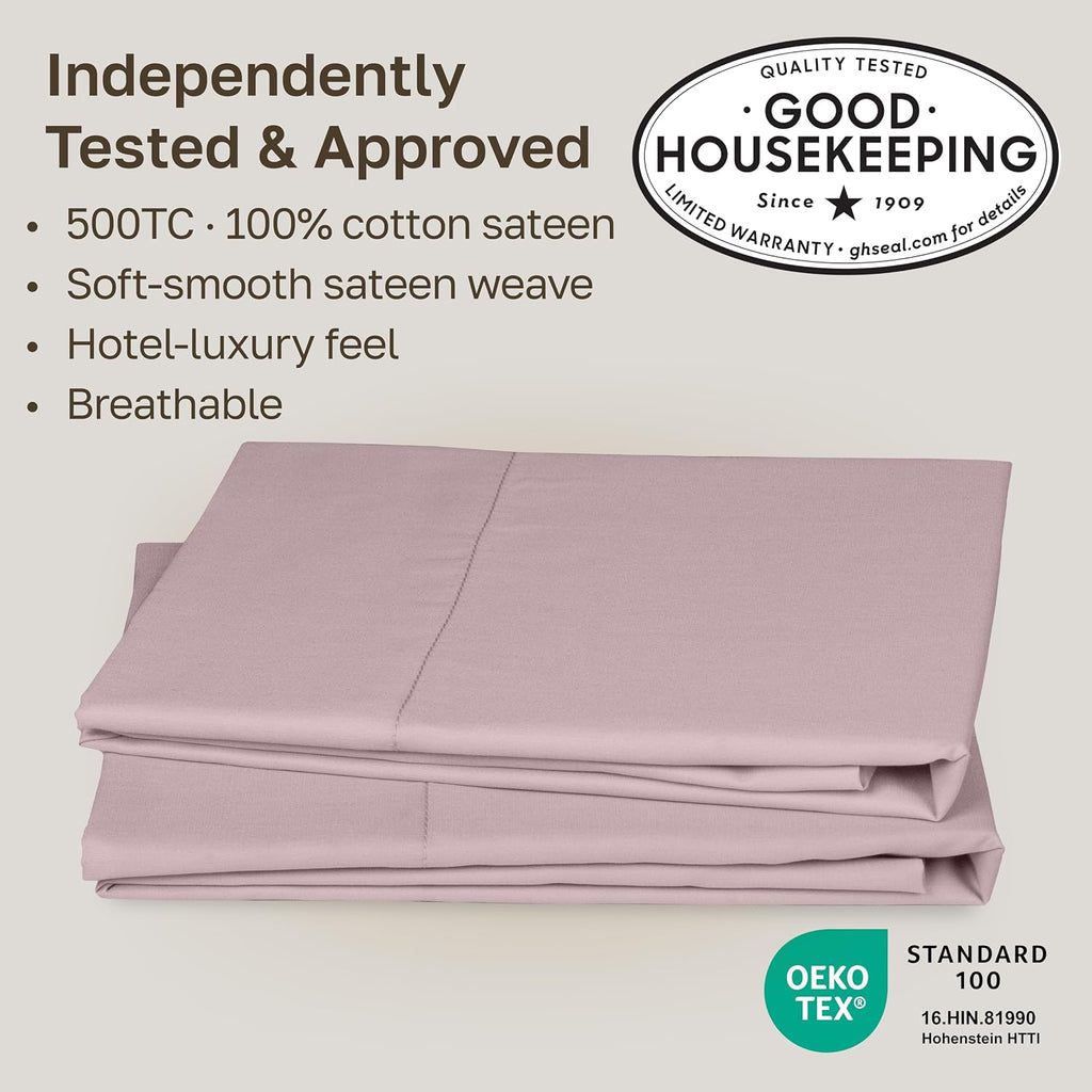 California Design Den King Size Pillow Cases Set of 2-500 Thread Count Sateen, Natural 100% Cotton Pillowcases King, Soft, Silky and…