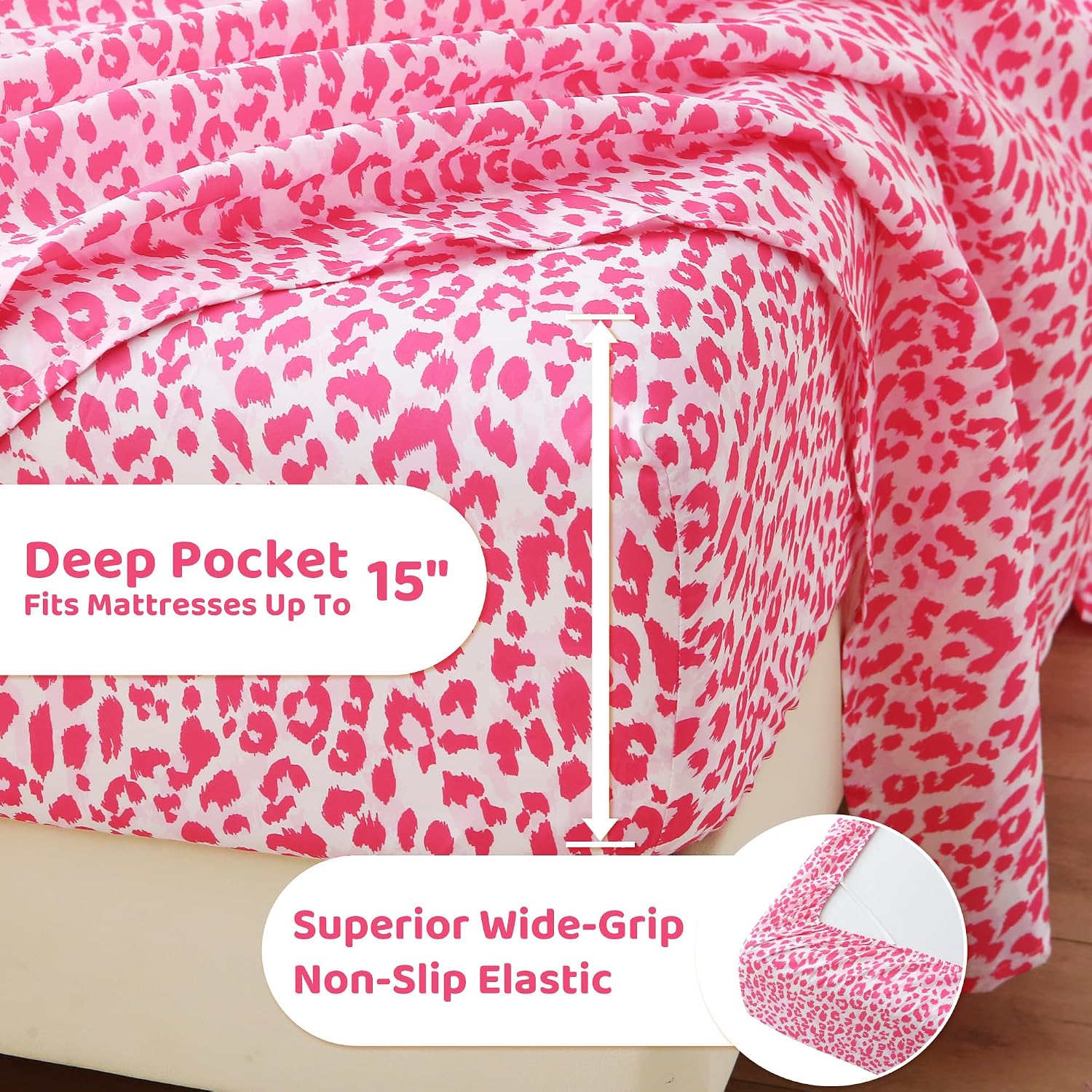 mooreeke Leopard Cheetah Printed Twin Bed Sheets, Soft Microfiber Bedding Sheets & Pillowcases, Deep Pocket Non-Slip Fitted Twin Sheet, Pin…