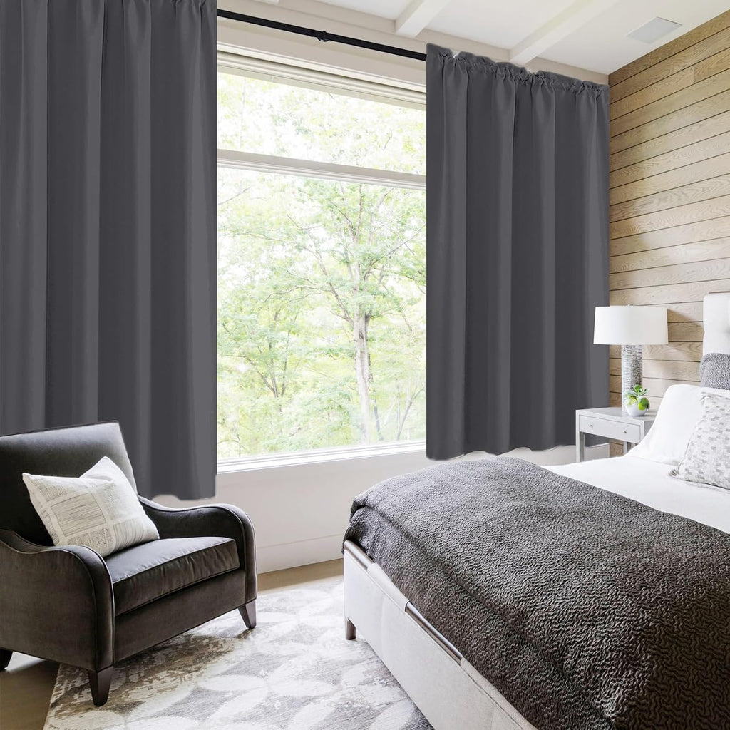 Dwcn Blackout Curtains for Bedroom 63 Inch Length 2 Panels Set, Solid Thermal Insulated Energy Saving Rod Pocket Window Treatment Curtains…