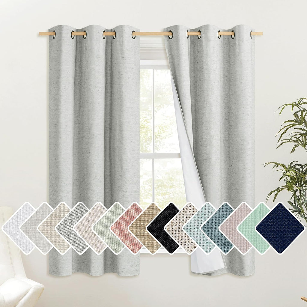 NICETOWN Grey 100% Blackout Curtain Panels, Set of 2, 42" Wide by 63" Long, Thermal Insulated White Thermal Insulated Liner Drapes for…