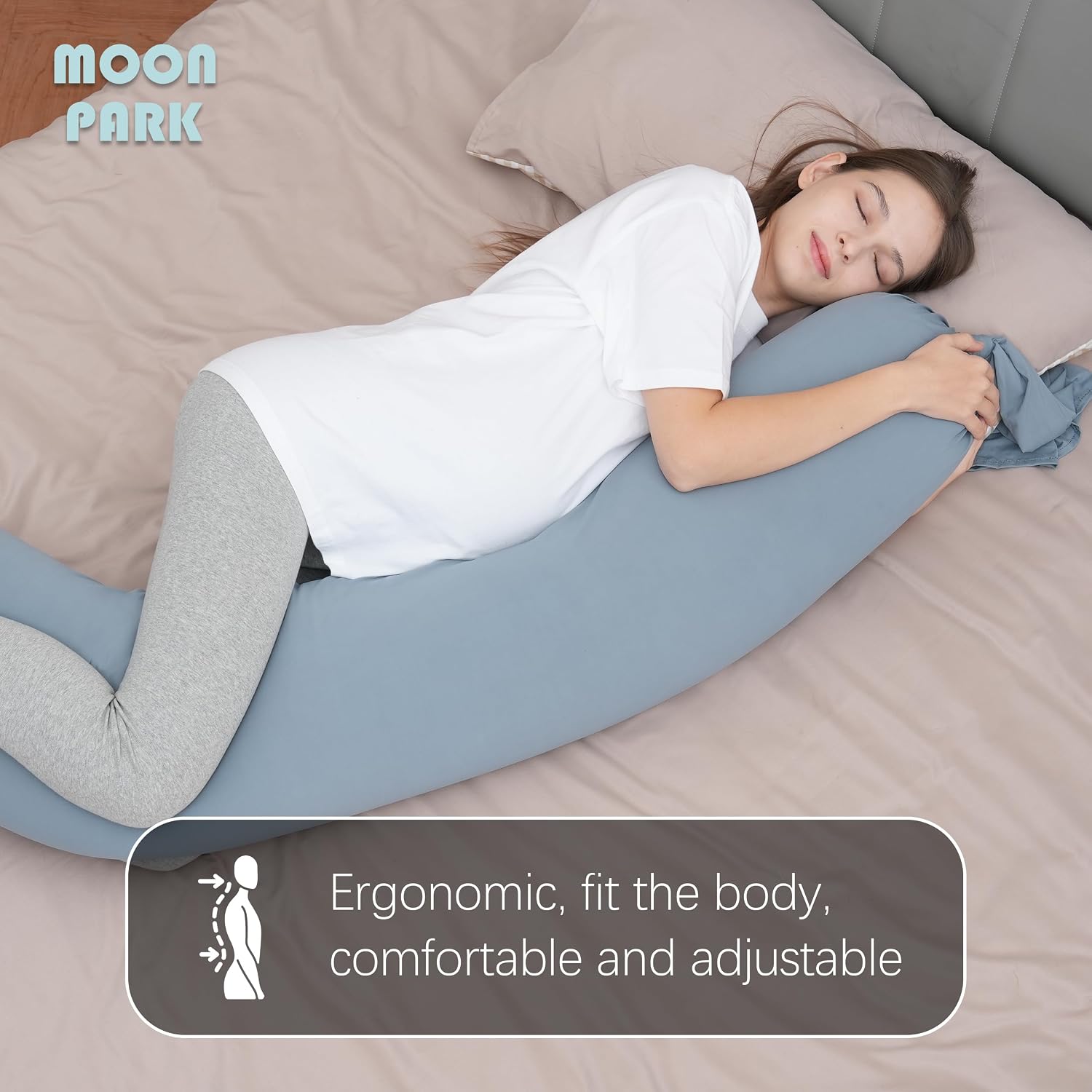 Moonpark MOON PARK Pregnancy Pillow - Incredibly Smooth and Soft Cooling Cover I Shaped Full Body Maternity Pillow with Removable Cover - S…