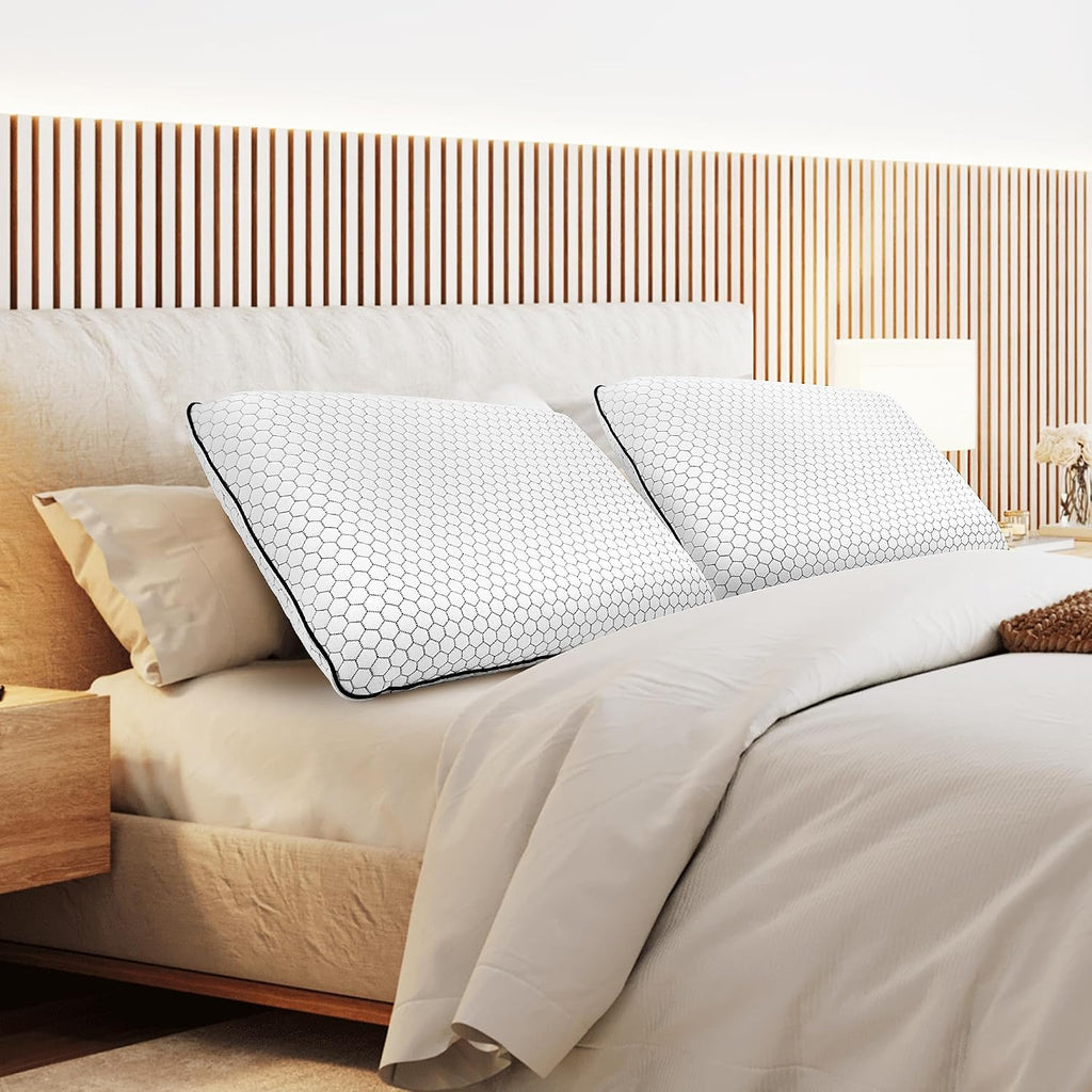 CushyOasis Memory Foam Pillows for Side, Back and Stomach Sleepers, Set of 2, Bed Pillow with Washable Cover and Breathable Mesh, Bed Pillo…