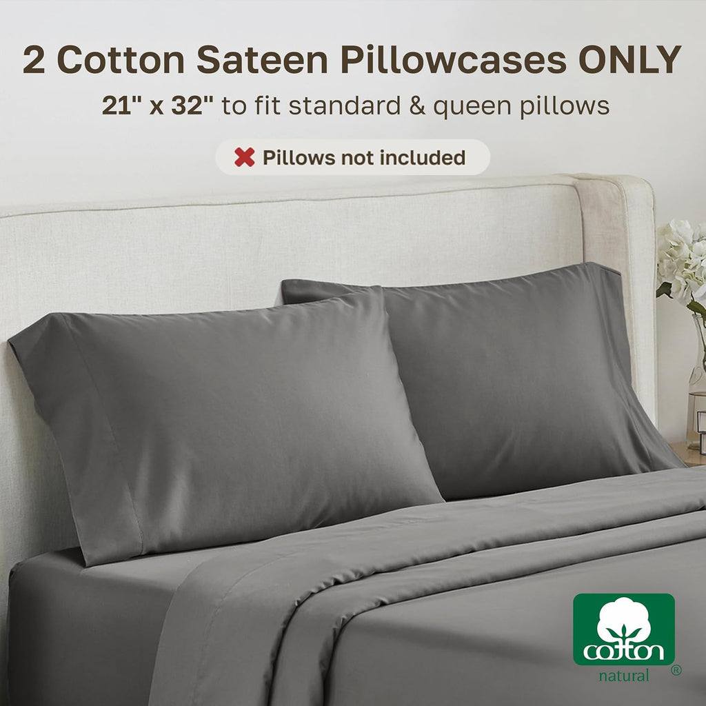 CALIFORNIA DESIGN DEN Soft & Silky 500 Thread Count 100% Cotton is Cool & Smooth, 2 Gray Pillow Cases Queen Fits Standard & Queen Pillows…