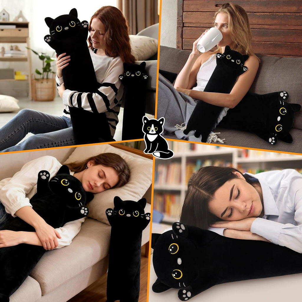 Cat Stuffed Animal-20” Black Cat Plush, Cute Plushies Animal Body Pillow, Kawaii Plush Toys Animals Gifts, Soft Animals Sleeping Hugging…