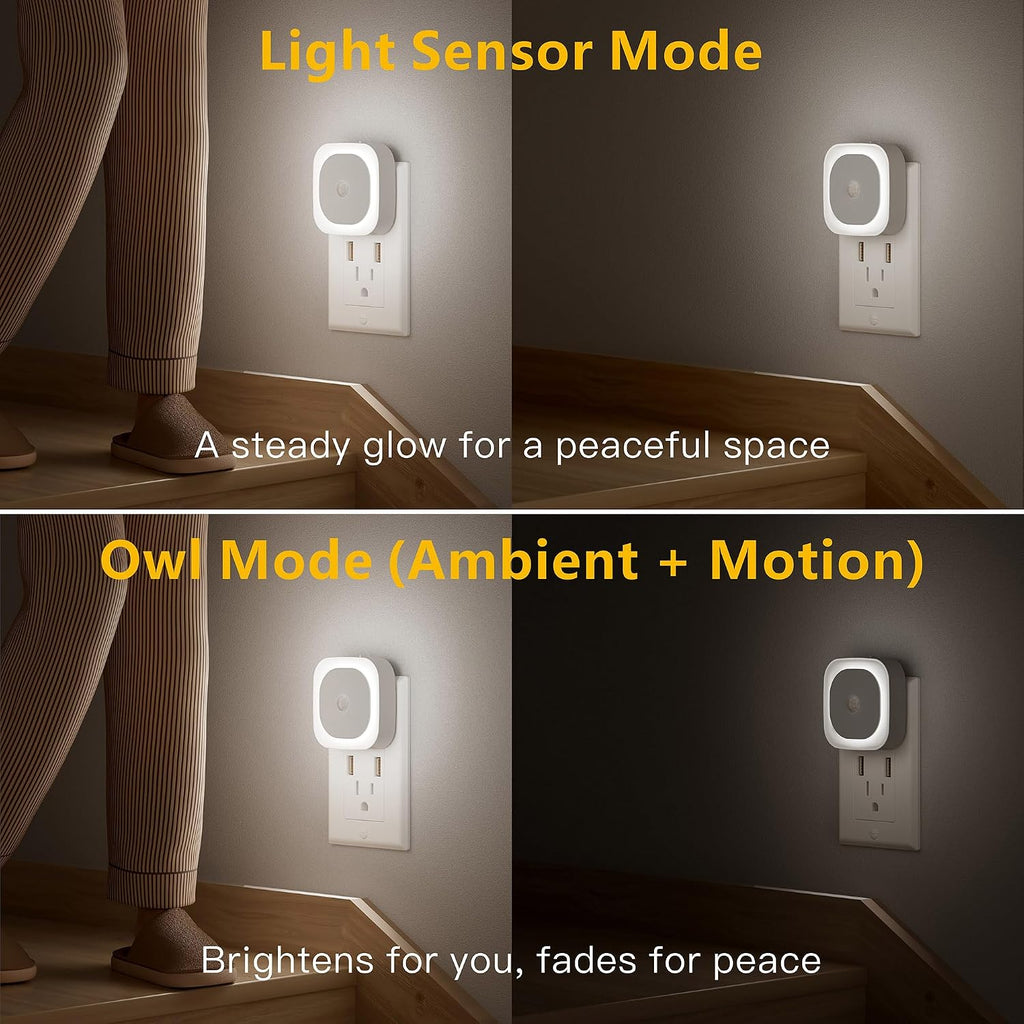 YUNLEX 2 Pack Plug in Night Light with Motion Sensor & Dusk to Dawn Sensor, 3 Sensor Modes, Night Lights Plug into Wall, Auto ON/Off…