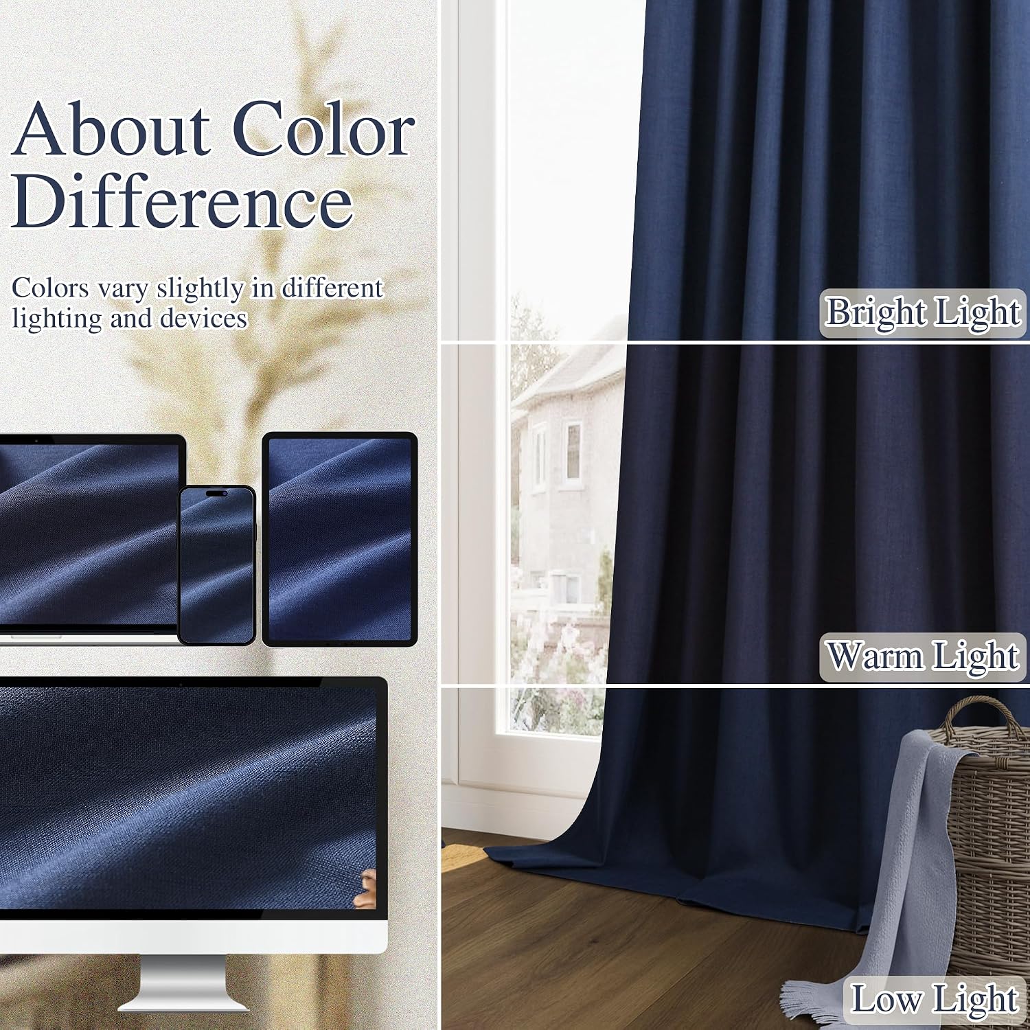 Guken Navy Blue 100% Blackout Curtains 84 Inch Length 2 Panels Set for Living Room Bedroom Back Tab Thermal Insulated Black Out Linen Drape…