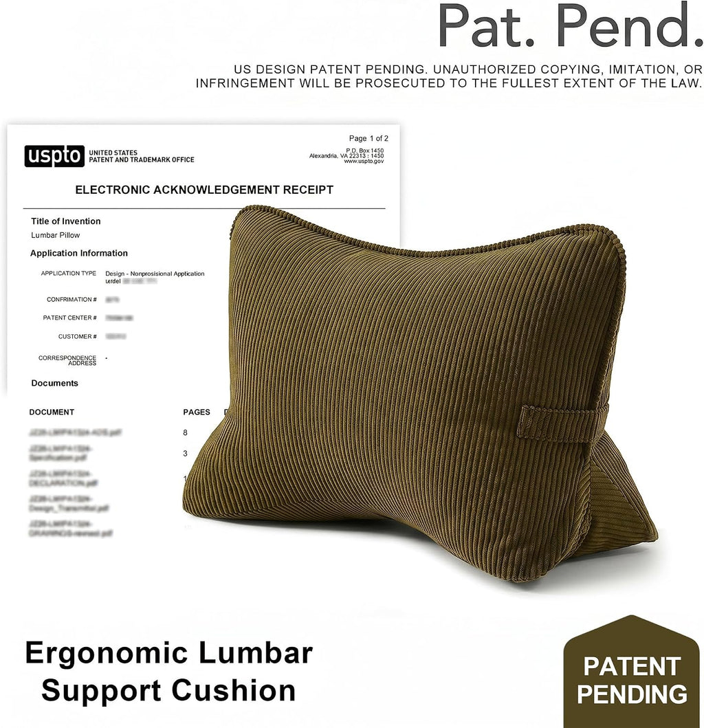 Ailuteie Pat. Pend. Corduroy Triangle Back Pillow with Lumbar Support, Sitting Support Cushion for Bed or Sofa, Relaxing Backrest Pillow, M…