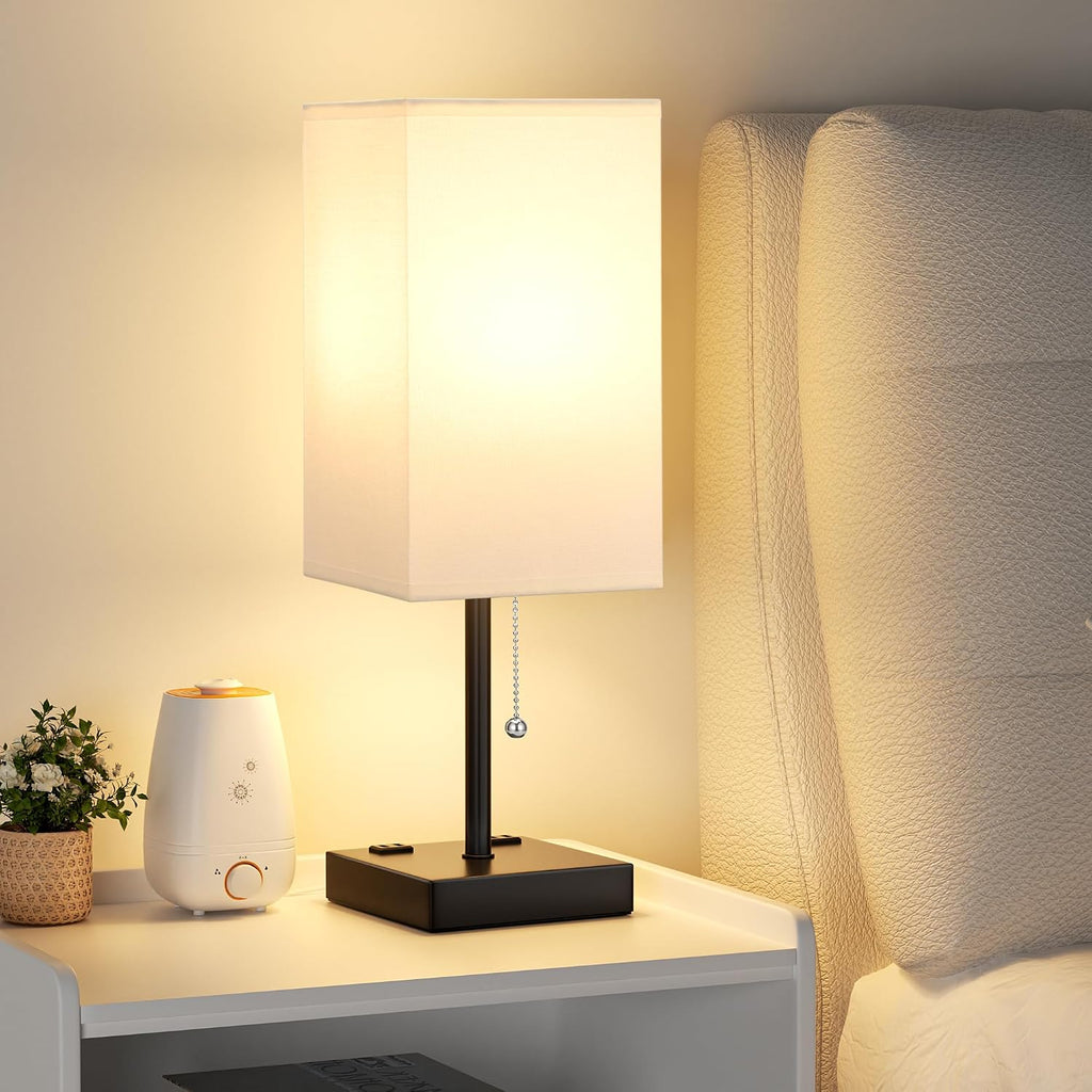 Aooshine White Table Lamp for Bedside - 3 Color Temperature 3000K 5000K 4000K Bedroom Lamp, Pull Chain Control, USB A and C Ports, AC Outle…