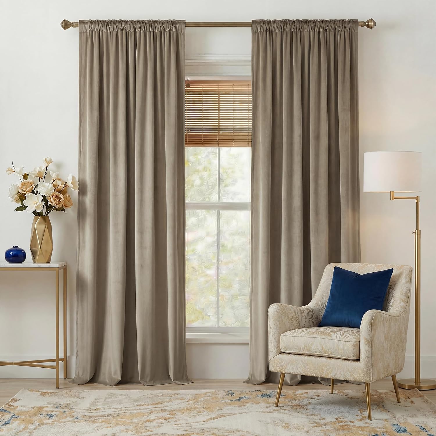 Nicetown Taupe Velvet Living Room Curtains 144 inches Long, Rod Pocket & Back Tab Luxury Room Darkening Window Treatments Vertical Drapes f…