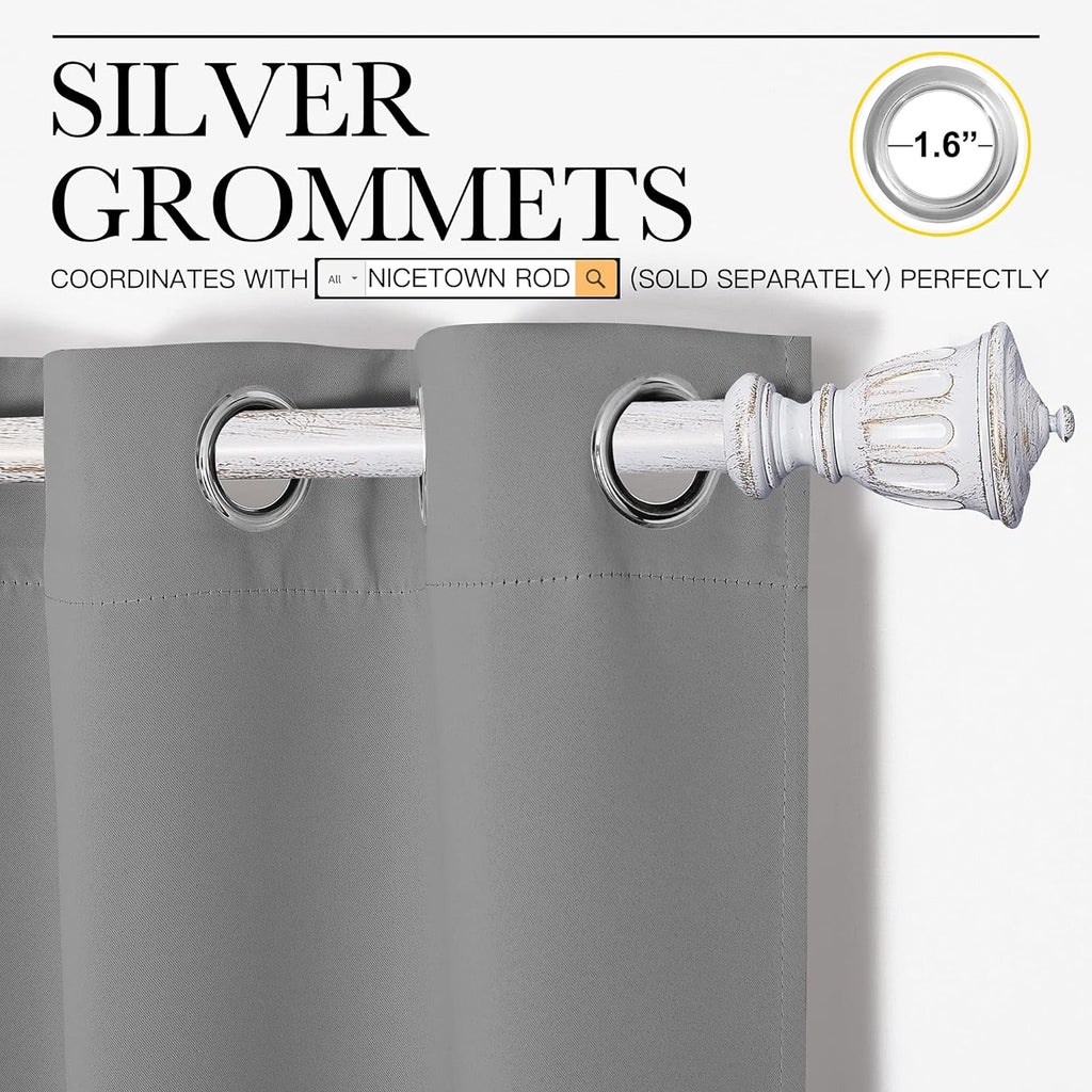 NICETOWN Silver Grey Blackout Curtain Panels for Bedroom, Thermal Insulated Grommet Top Blackout Draperies and Drapes for Basement (2…