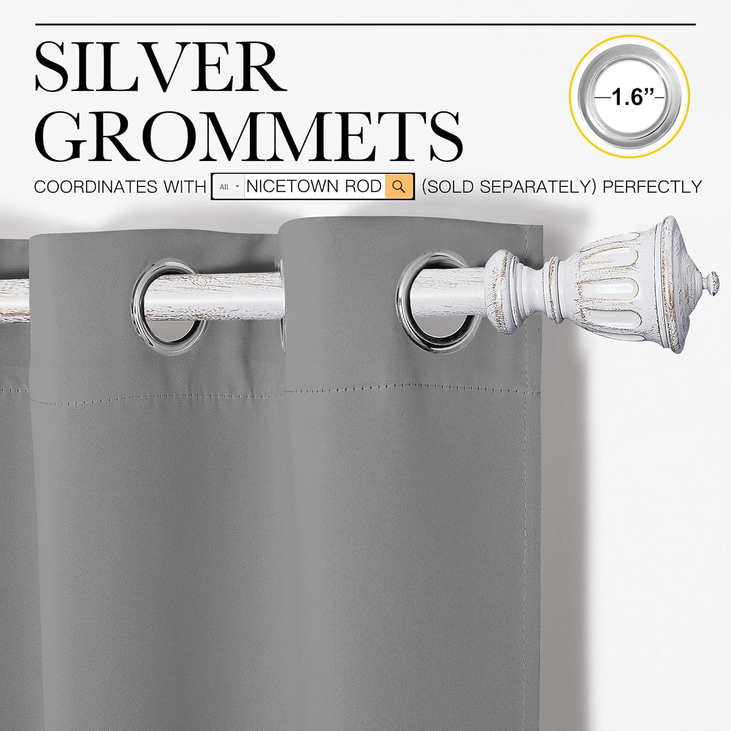 NICETOWN Silver Grey Blackout Curtain Panels for Bedroom, Thermal Insulated Grommet Top Blackout Draperies and Drapes for Basement (2…