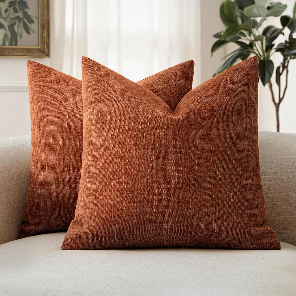 MIULEE Pack of 2 Decorative Throw Pillow Covers Soft Chenille Throw Pillows Solid Neutral Farmhouse Textured Cushion Covers for Couch…