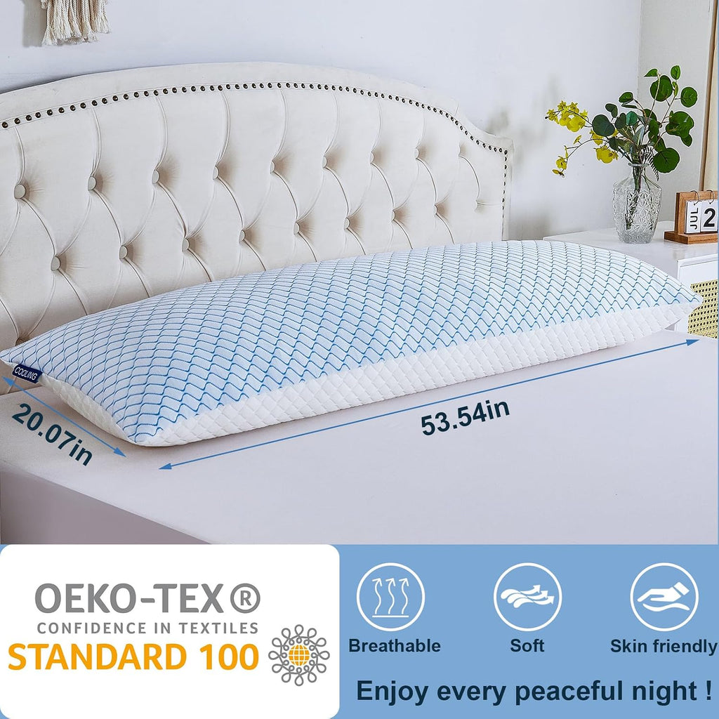 Gehannah Body Pillow for Adults - Shredded Memory Foam & Zippered Cooling Cover - Long Pillow for Sleeping - Bed Pillows for Side Sleeper W…
