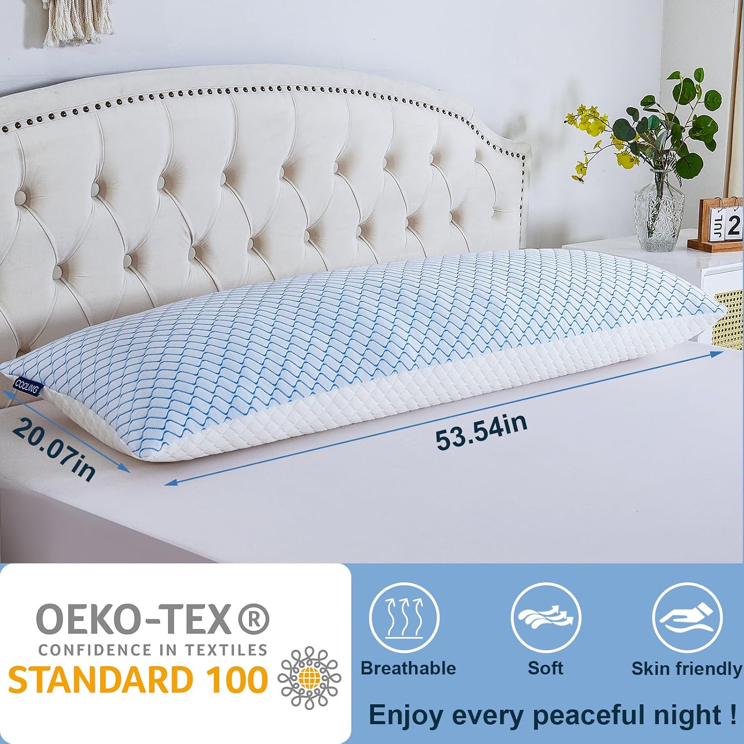 Gehannah Body Pillow for Adults - Shredded Memory Foam & Zippered Cooling Cover - Long Pillow for Sleeping - Bed Pillows for Side Sleeper W…