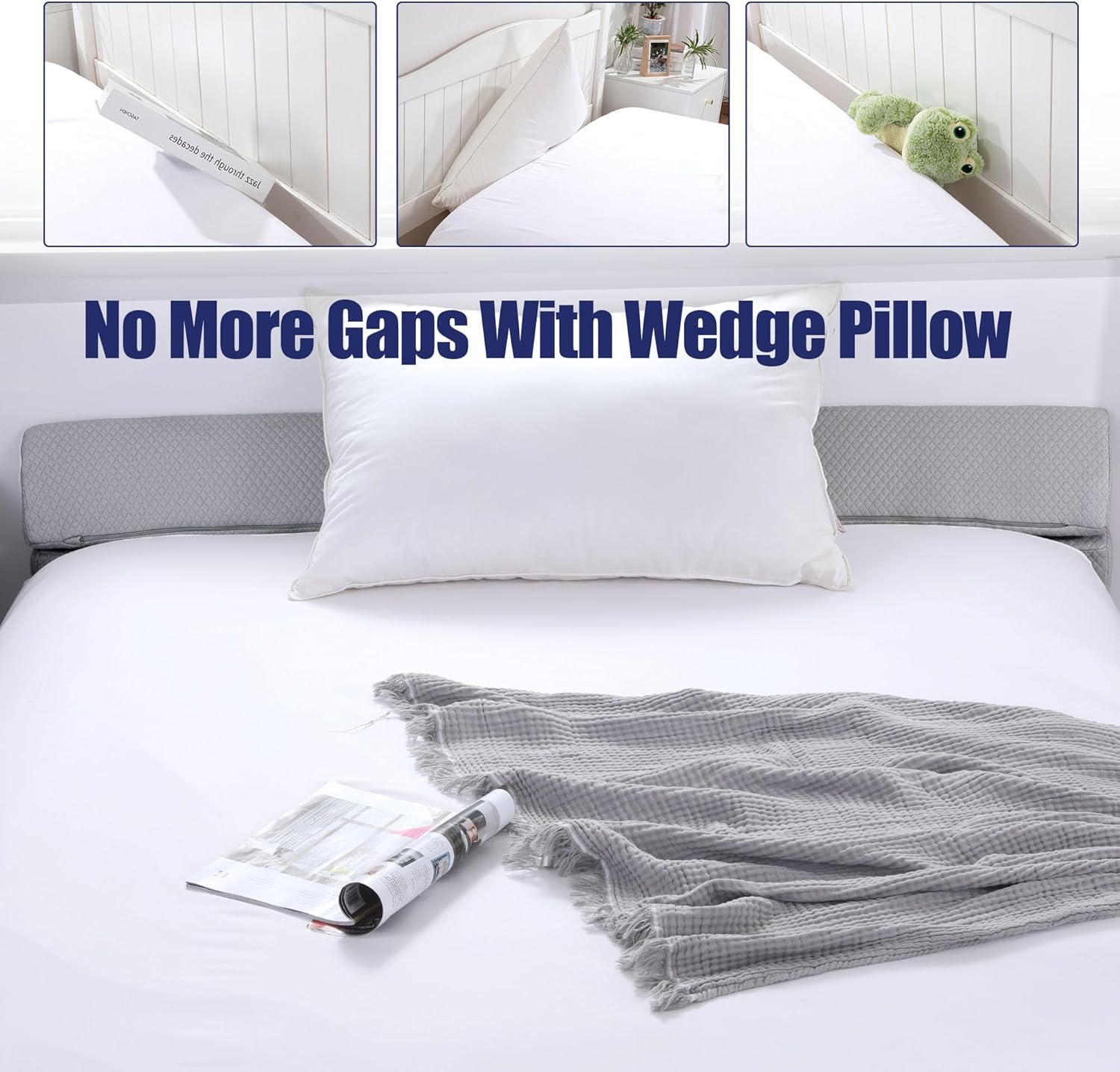 HOMBYS Wedge Pillow Headboard for Bed Gap, Foldable Wedge Gap Filler King Size, Matterss Gap Filler, Multi Functional Bed Crack Pillow, Fill…