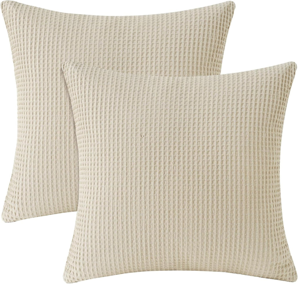 Phf 100% Cotton Waffle Throw Pillow Covers 24"X24", No Filling, 2 Pack Elegant Home Decorative Square Throw Pillow Covers for Bed Couch Sof…