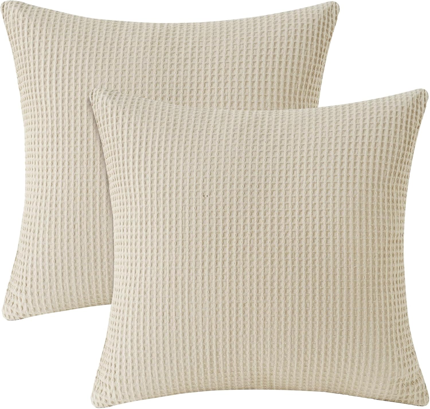 Phf 100% Cotton Waffle Throw Pillow Covers 24"X24", No Filling, 2 Pack Elegant Home Decorative Square Throw Pillow Covers for Bed Couch Sof…
